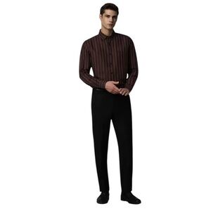 HERITAGE Men's Brown Striped Shirt Plus Size Button Down Long Sleeve Business